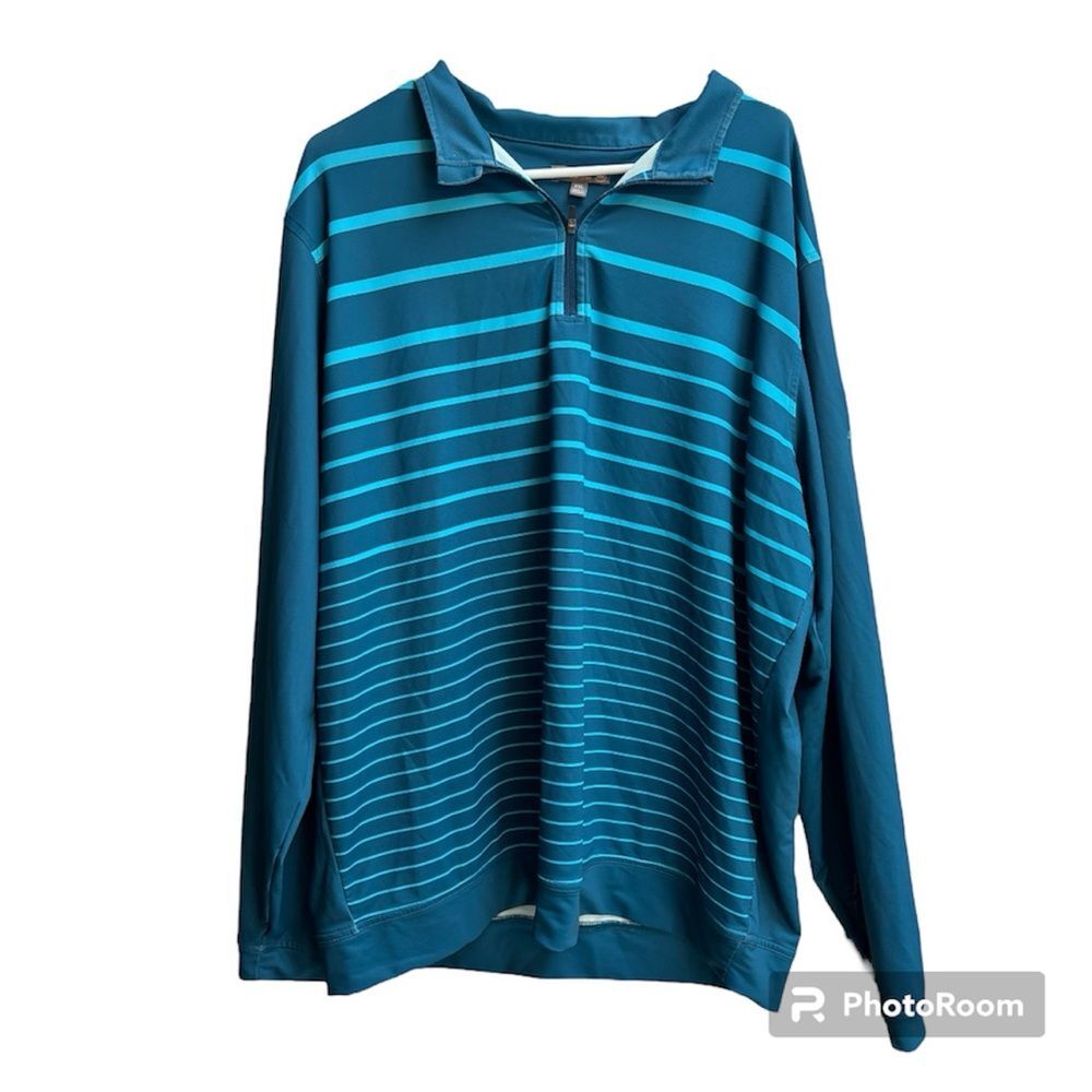 Peter Millar Crown Sport Performance Pullover 1/4  Zip Blue Stripe Embroidered